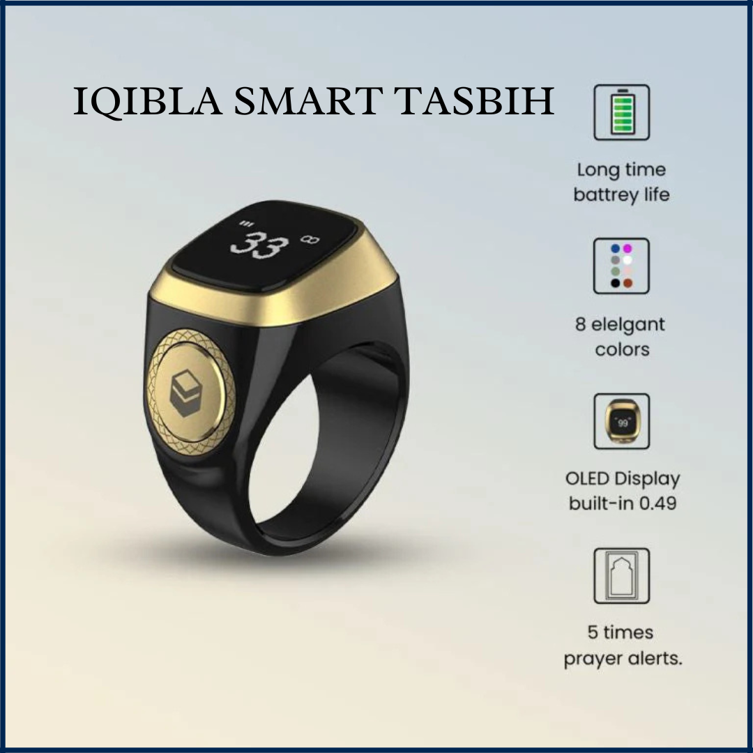 Iqibla Smart Tasbih: A New Digital Tasbeeh Ring Lite with Tally Counter, Prayer Time Vibration Reminder, and Waterproof Design for Muslim Zikr