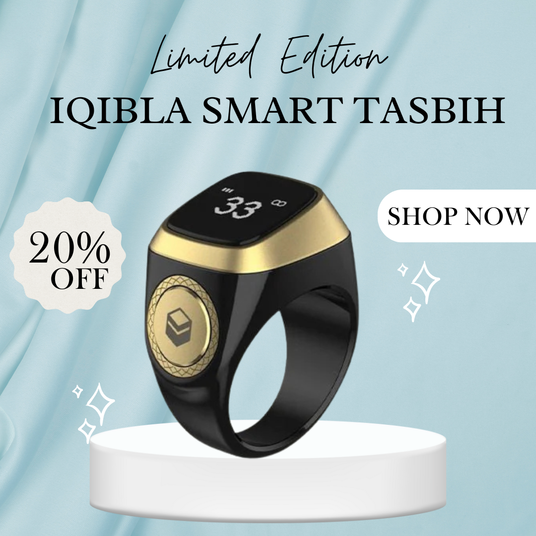 Iqibla Smart Tasbih: A New Digital Tasbeeh Ring Lite with Tally Counter, Prayer Time Vibration Reminder, and Waterproof Design for Muslim Zikr